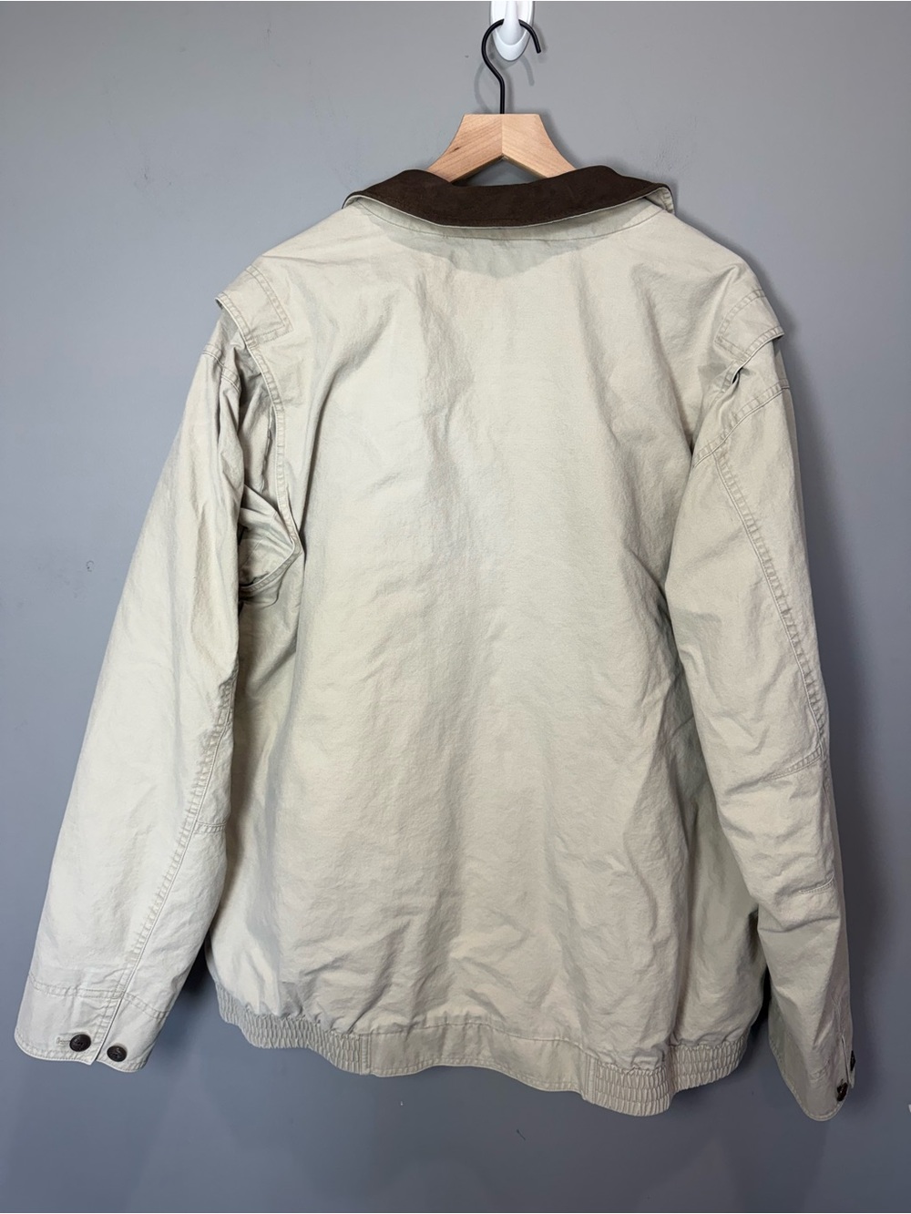 L.L.Bean Chore Jacket Canvas Barn Coat Leather Collar Beige XXL Tall - Picture 8 of 9